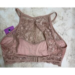 Anemone plush pink lace high neck padded Bralette open back M/L NWT